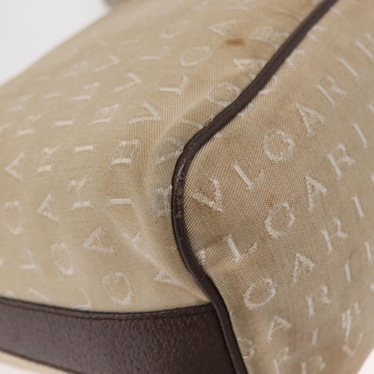 BVLGARI Shoulder Bag Canvas Beige Silver Auth 151725