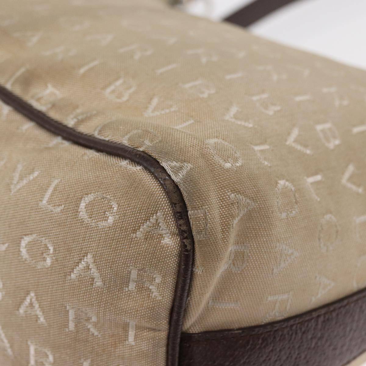 BVLGARI Shoulder Bag Canvas Beige Silver Auth 151725