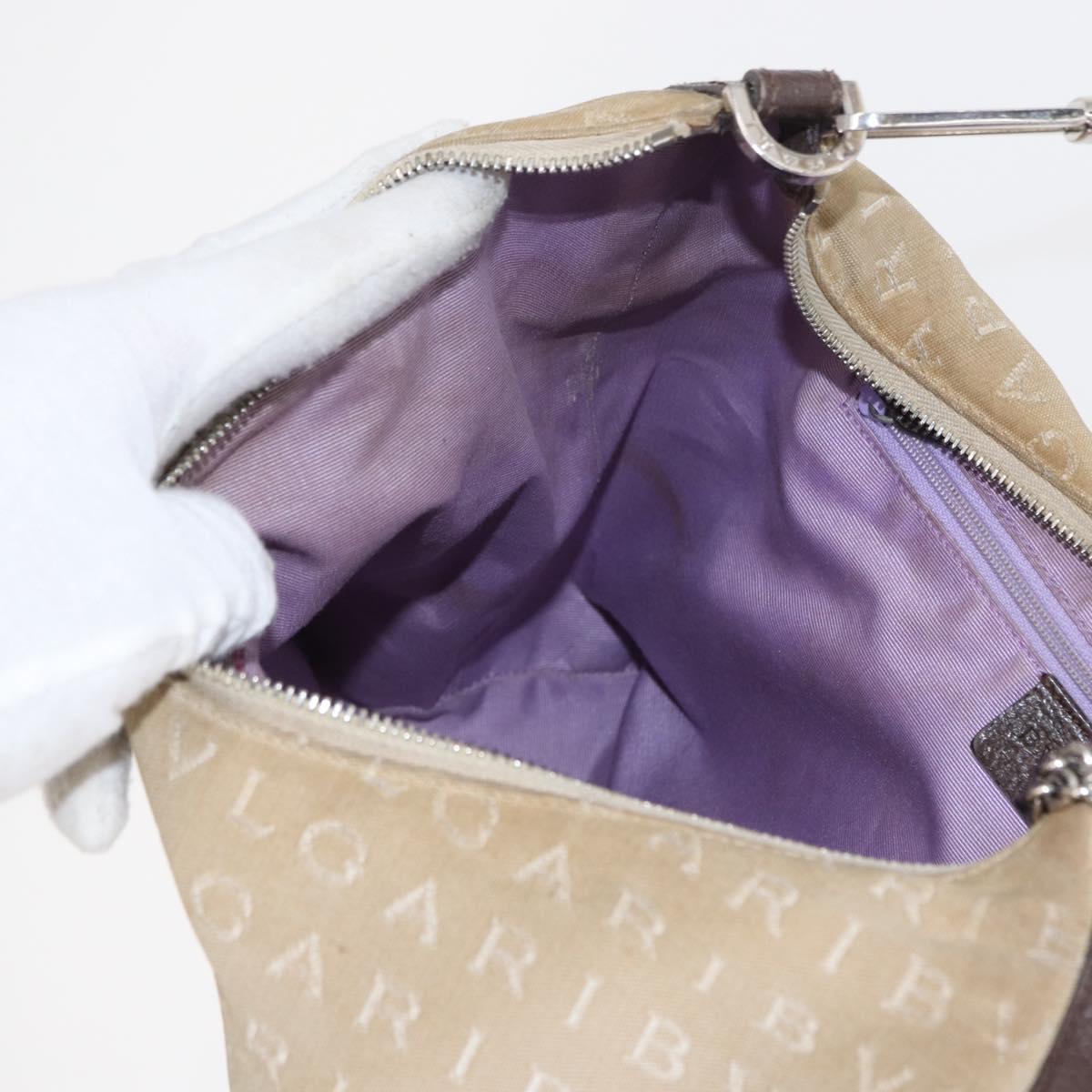 BVLGARI Shoulder Bag Canvas Beige Silver Auth 151725