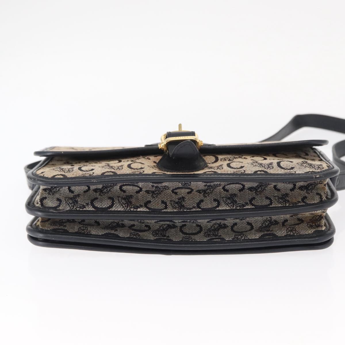 CELINE C Sulky Shoulder Bag Canvas Navy Gold Auth 151728