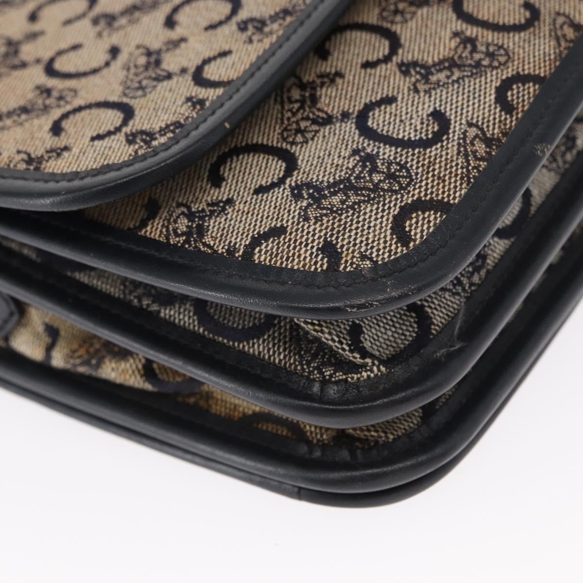 CELINE C Sulky Shoulder Bag Canvas Navy Gold Auth 151728