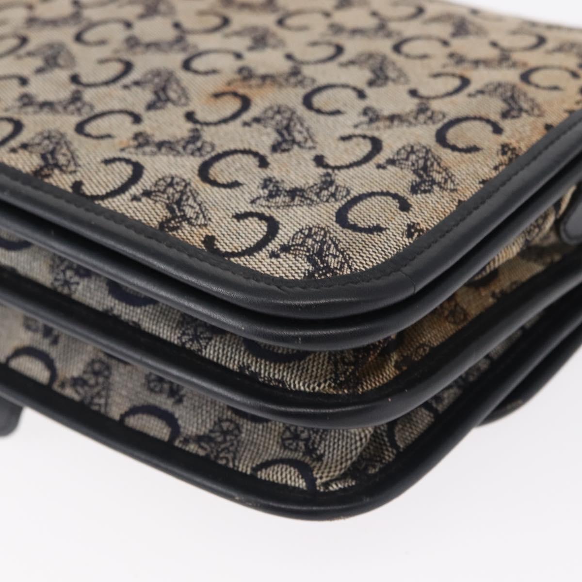 CELINE C Sulky Shoulder Bag Canvas Navy Gold Auth 151728