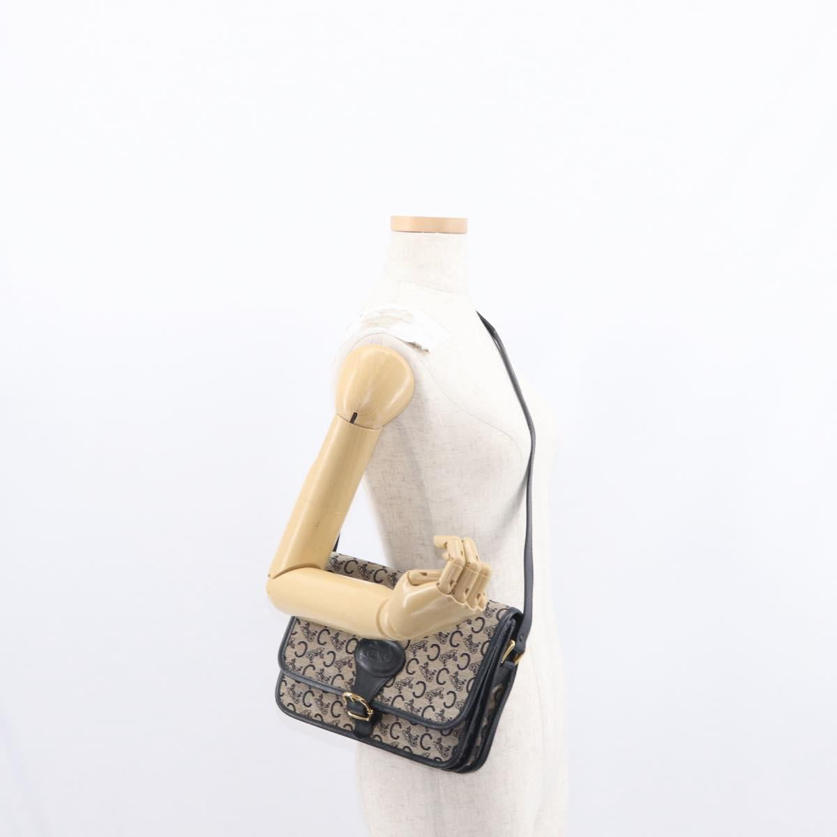 CELINE C Sulky Shoulder Bag Canvas Navy Gold Auth 151728
