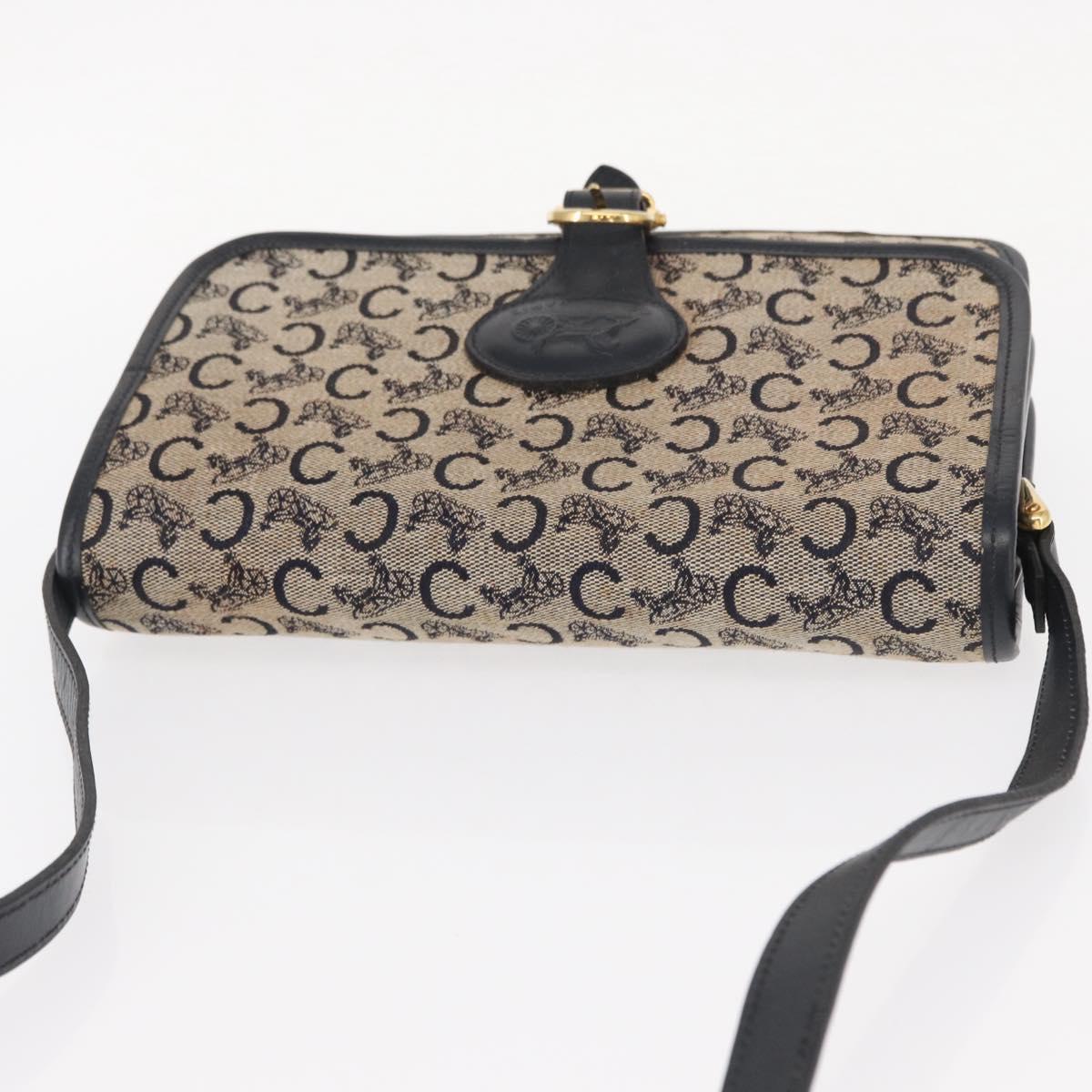 CELINE C Sulky Shoulder Bag Canvas Navy Gold Auth 151728
