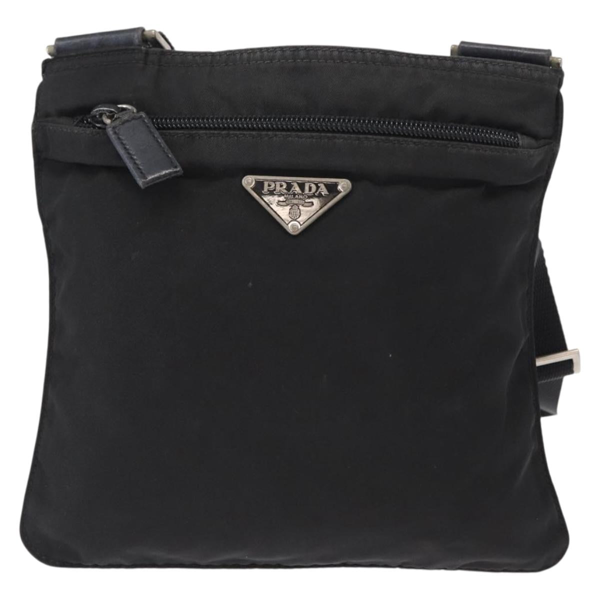 PRADA Shoulder Bag Nylon Black Silver Auth 151729