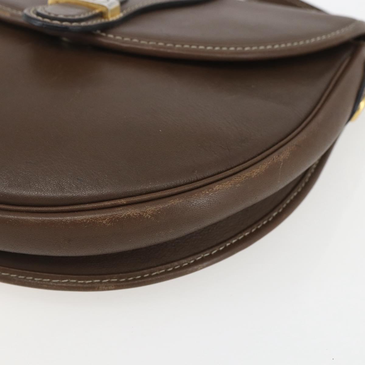 Christian Dior Shoulder Bag Leather Brown Gold Auth 151731