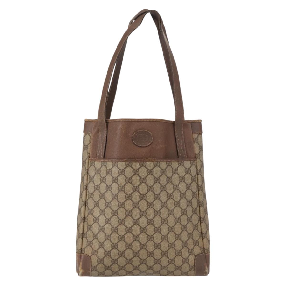 GUCCI GG Supreme Tote Bag PVC Beige Gold 002 123 0035 Auth 151735