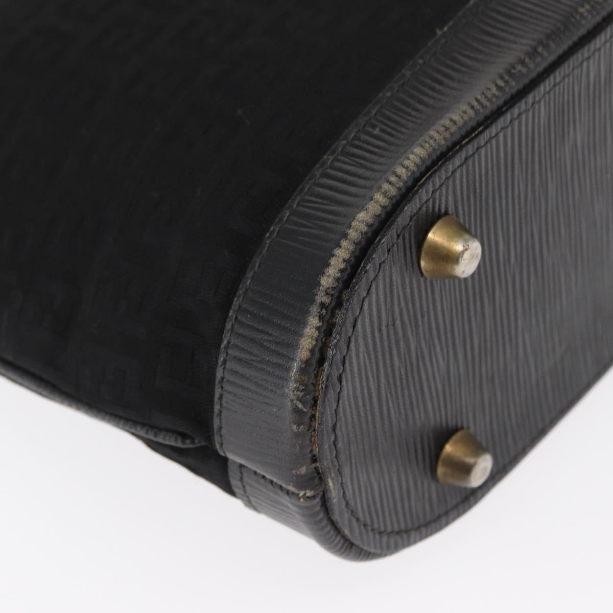 FENDI Zucchino Canvas Shoulder Bag Black Gold Auth 151737