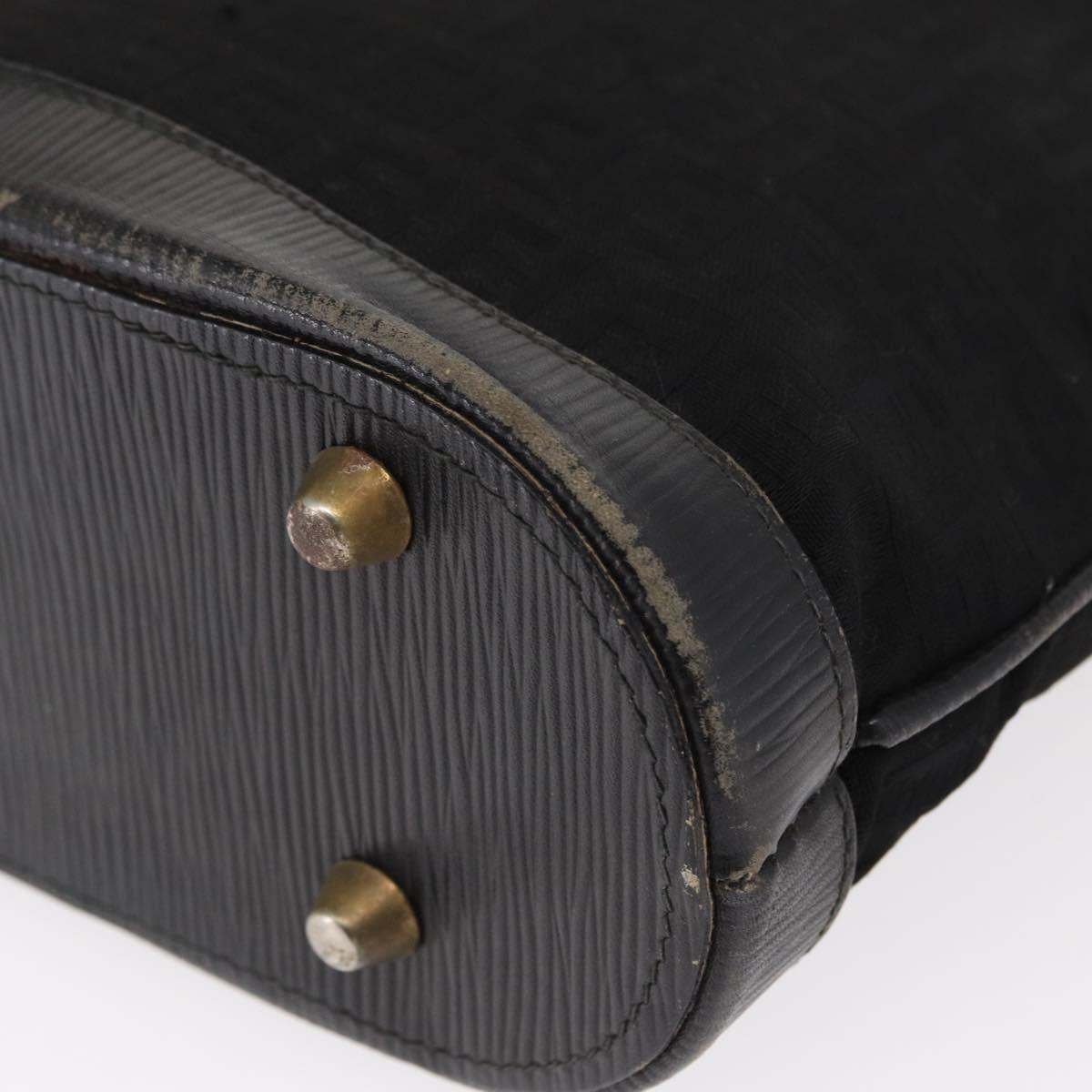 FENDI Zucchino Canvas Shoulder Bag Black Gold Auth 151737