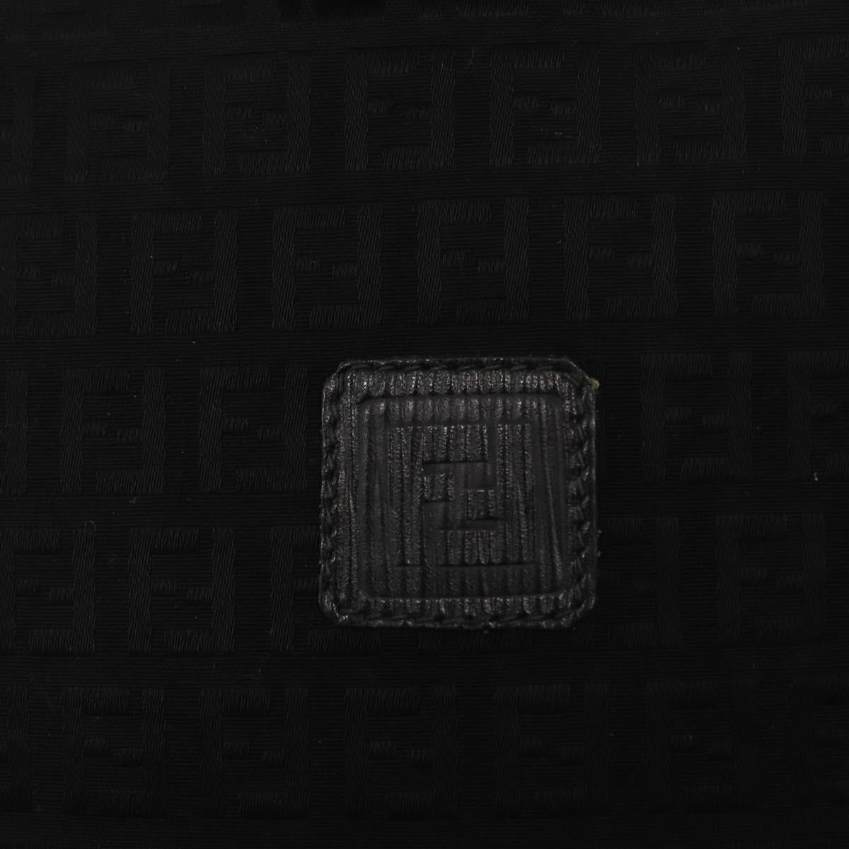 FENDI Zucchino Canvas Shoulder Bag Black Gold Auth 151737