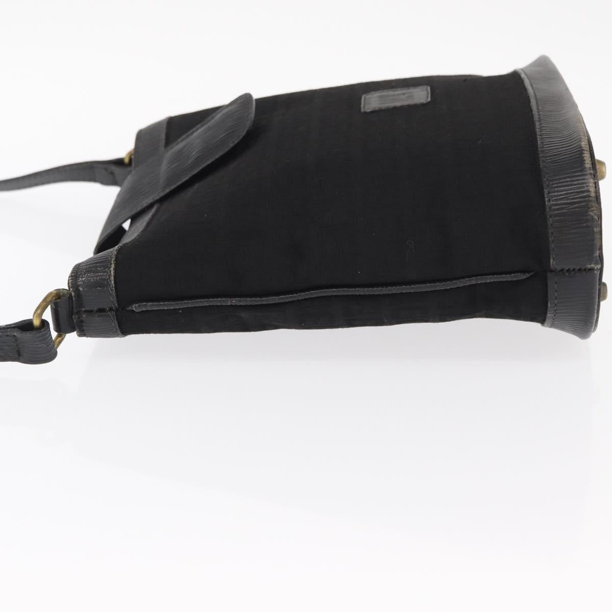 FENDI Zucchino Canvas Shoulder Bag Black Gold Auth 151737