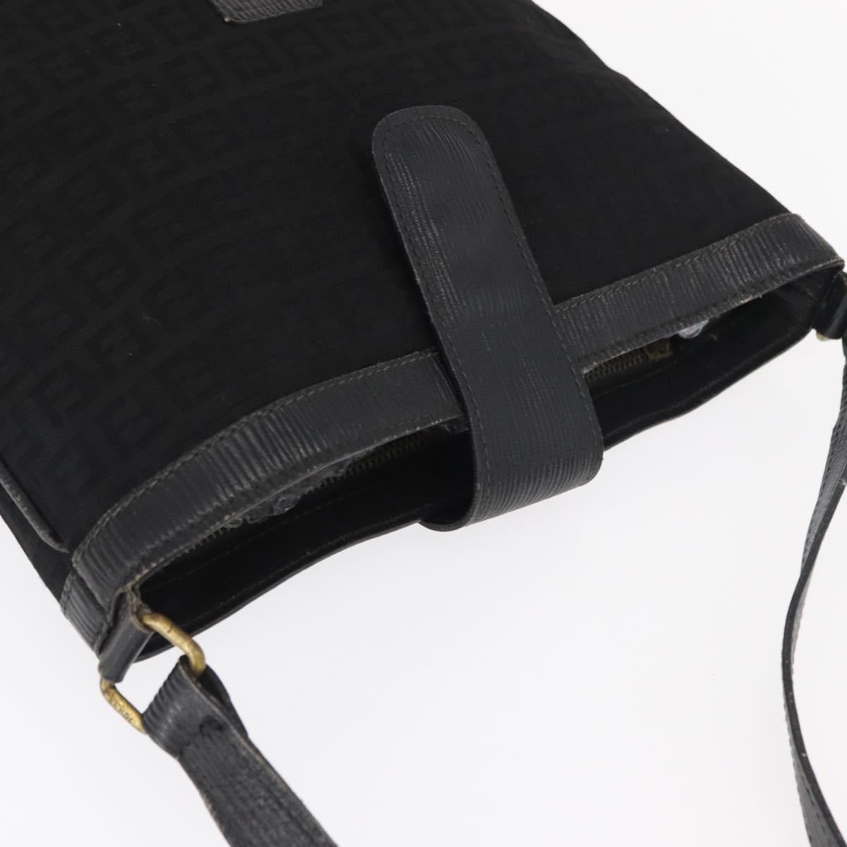 FENDI Zucchino Canvas Shoulder Bag Black Gold Auth 151737