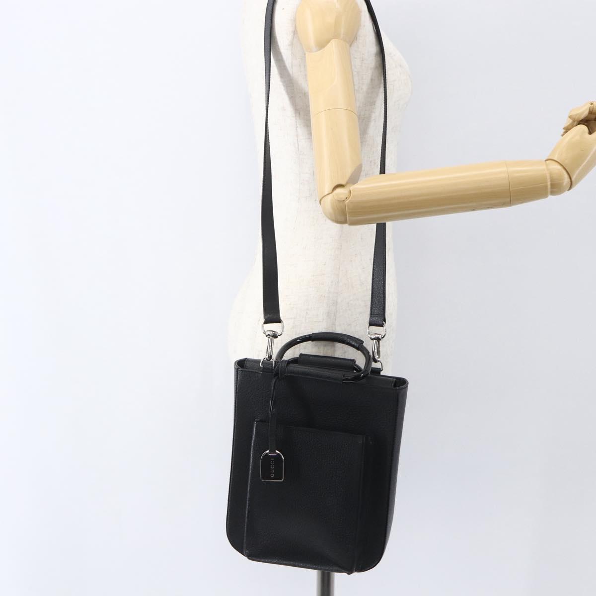 GUCCI Hand Bag Leather 2way Black Silver 002 1118 0463 Auth 151738