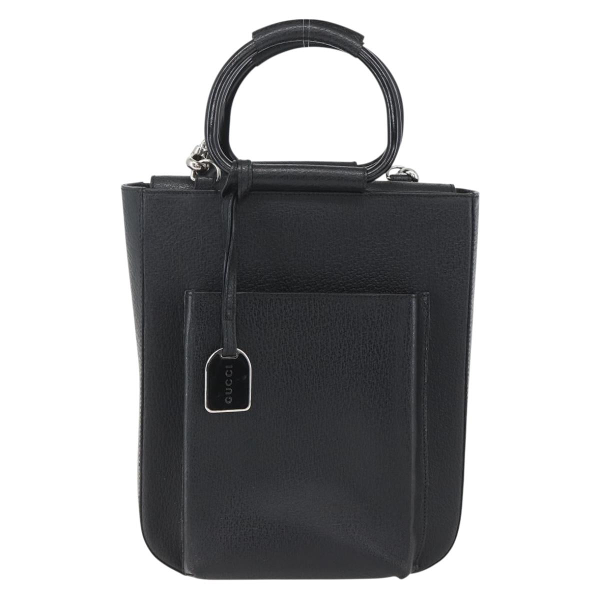 GUCCI Hand Bag Leather 2way Black Silver 002 1118 0463 Auth 151738