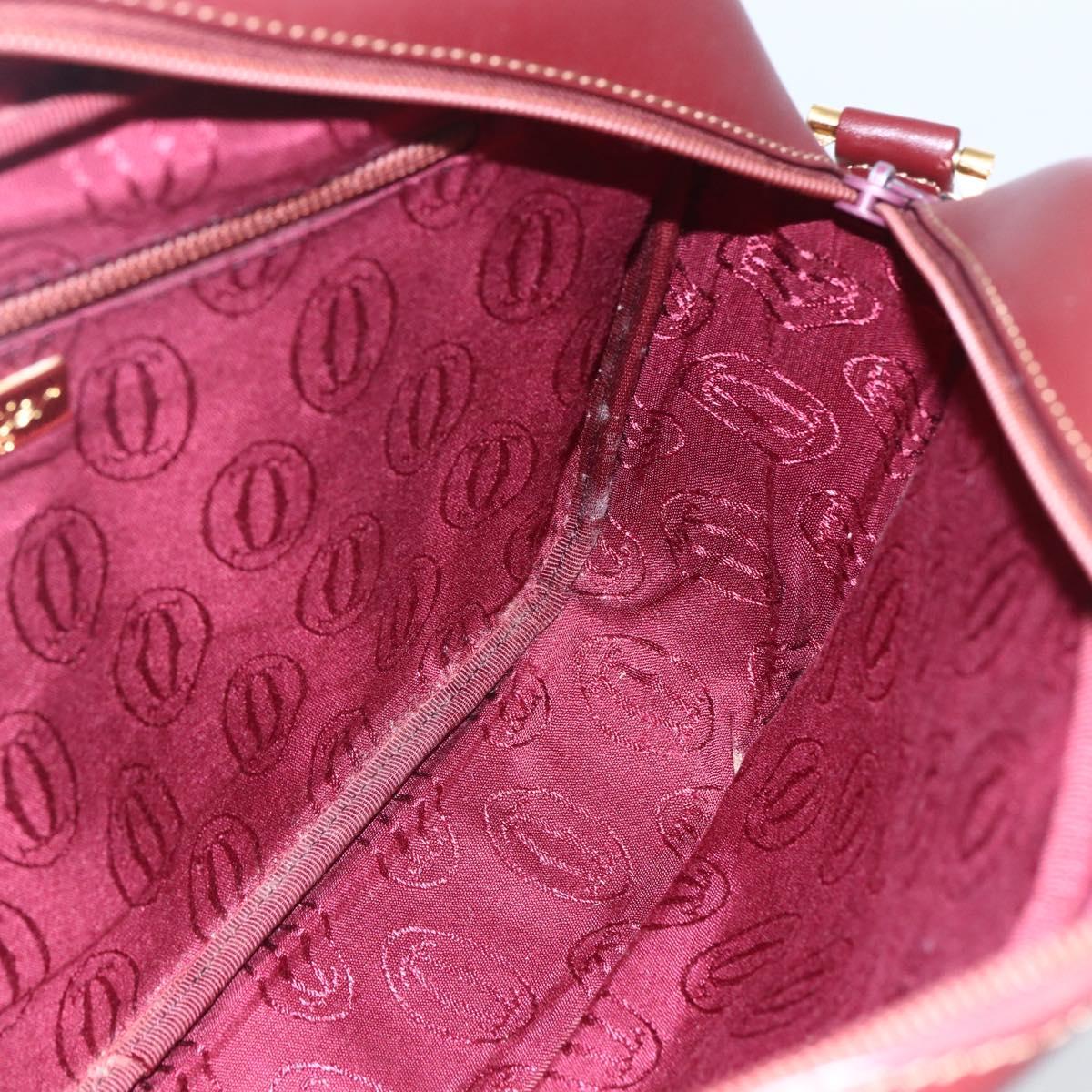 CARTIER Must Line Shoulder Bag Leather Bordeaux Gold Auth 151746