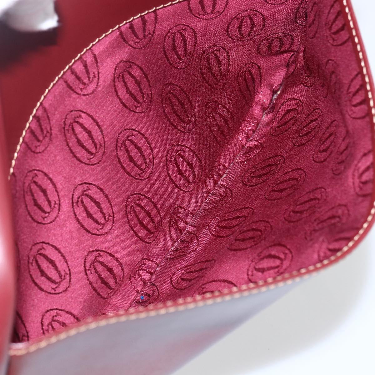 CARTIER Must Line Shoulder Bag Leather Bordeaux Gold Auth 151746