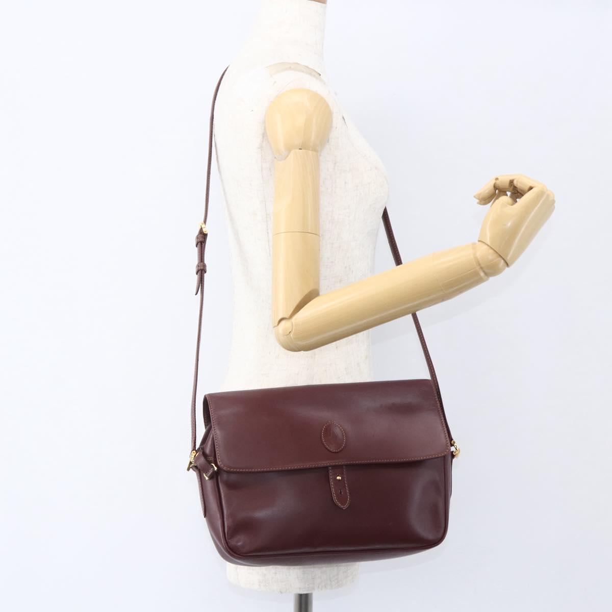 CARTIER Must Line Shoulder Bag Leather Bordeaux Gold Auth 151746
