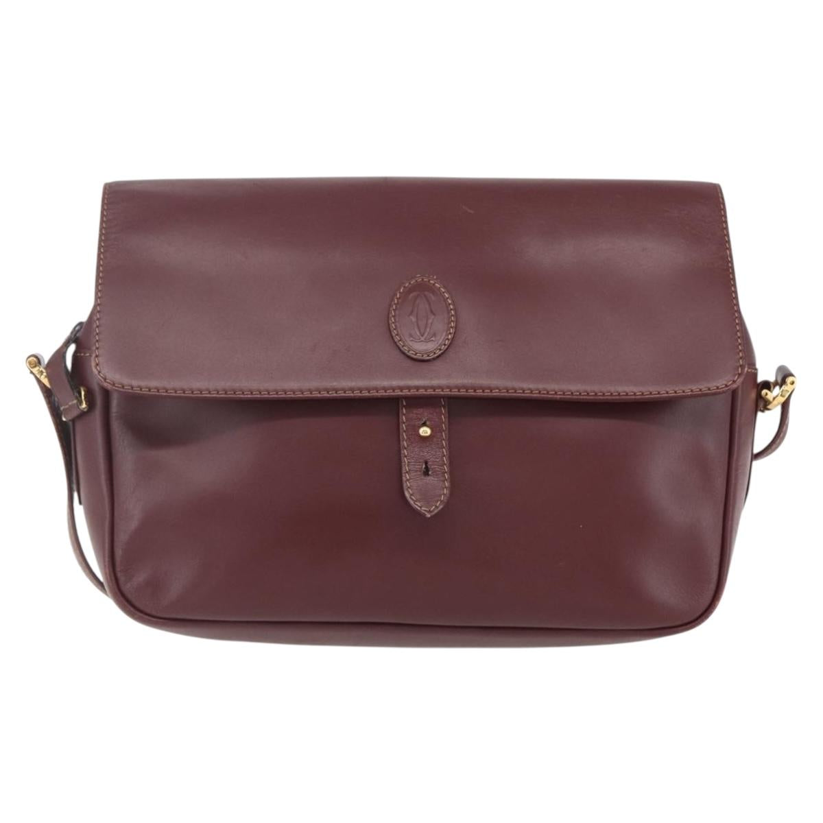 CARTIER Must Line Shoulder Bag Leather Bordeaux Gold Auth 151746