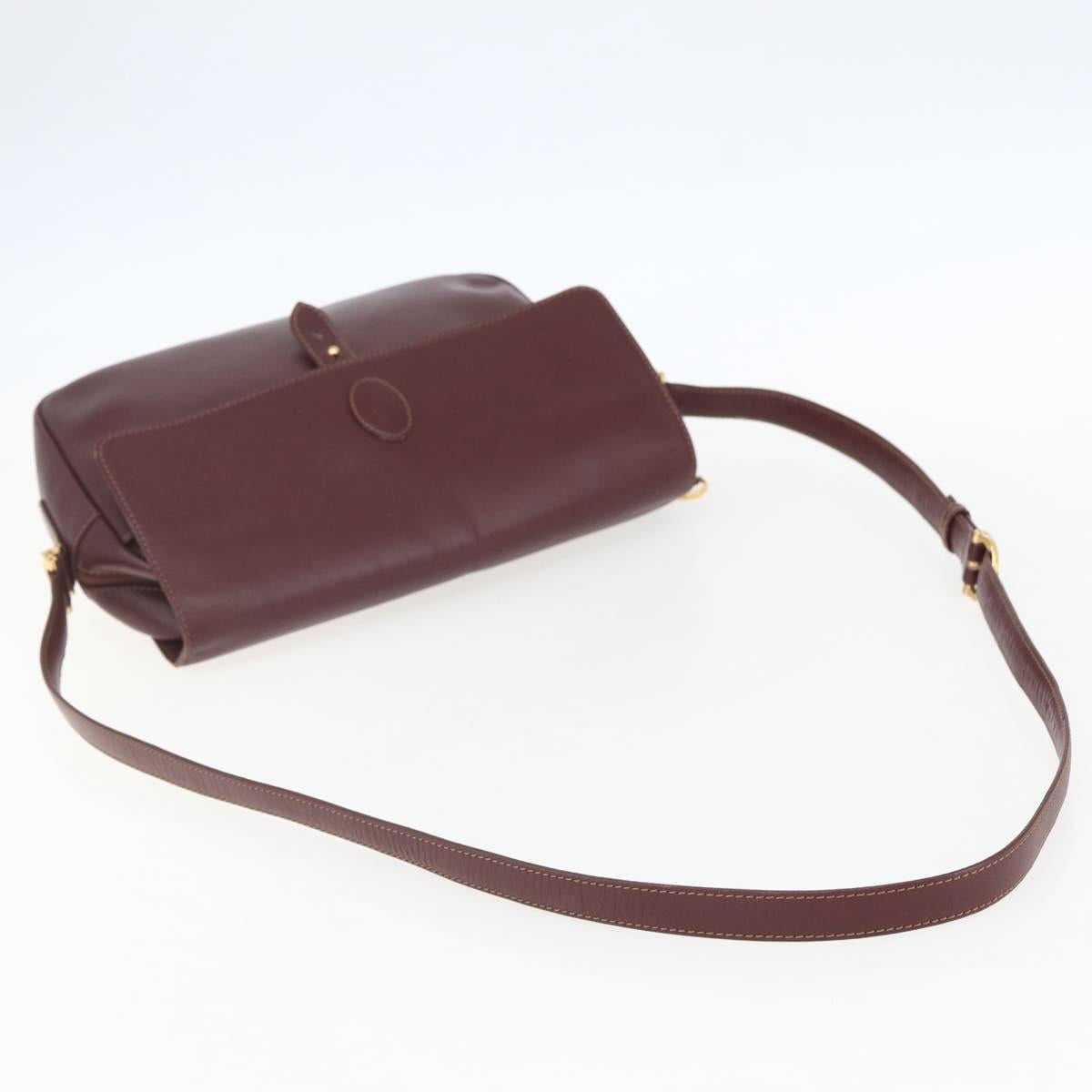 CARTIER Must Line Shoulder Bag Leather Bordeaux Gold Auth 151746