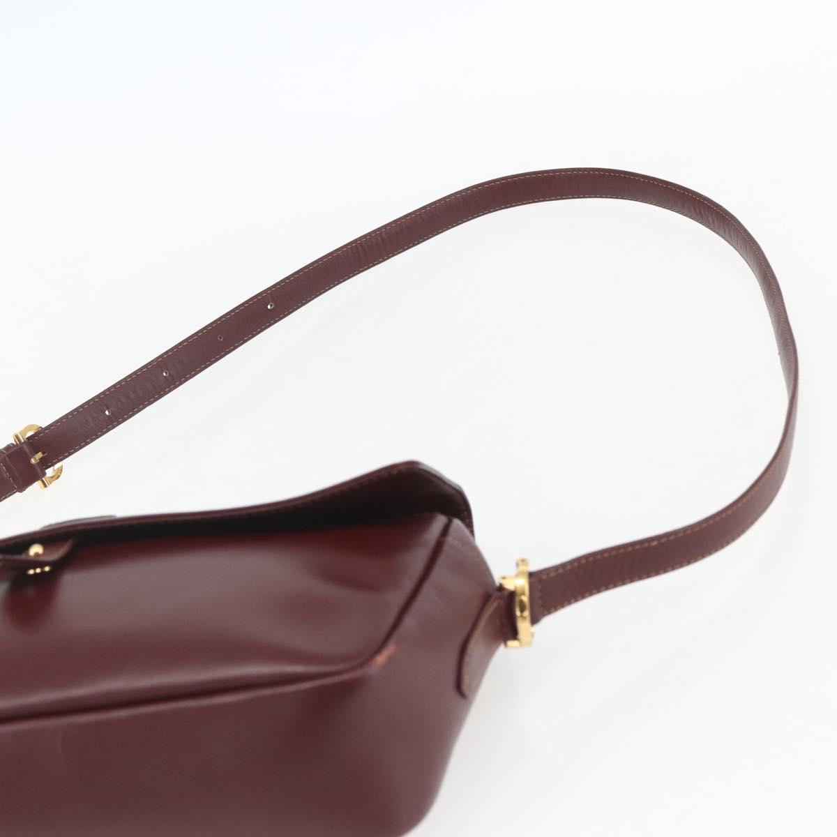CARTIER Must Line Shoulder Bag Leather Bordeaux Gold Auth 151746