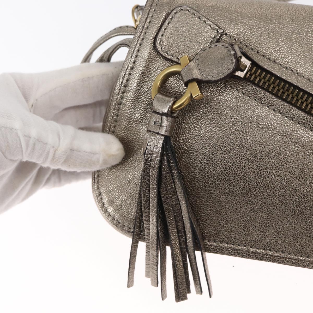 Salvatore Ferragamo Shoulder Bag Leather Silver Auth 151748