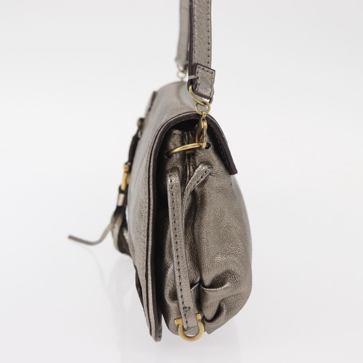 Salvatore Ferragamo Shoulder Bag Leather Silver Auth 151748