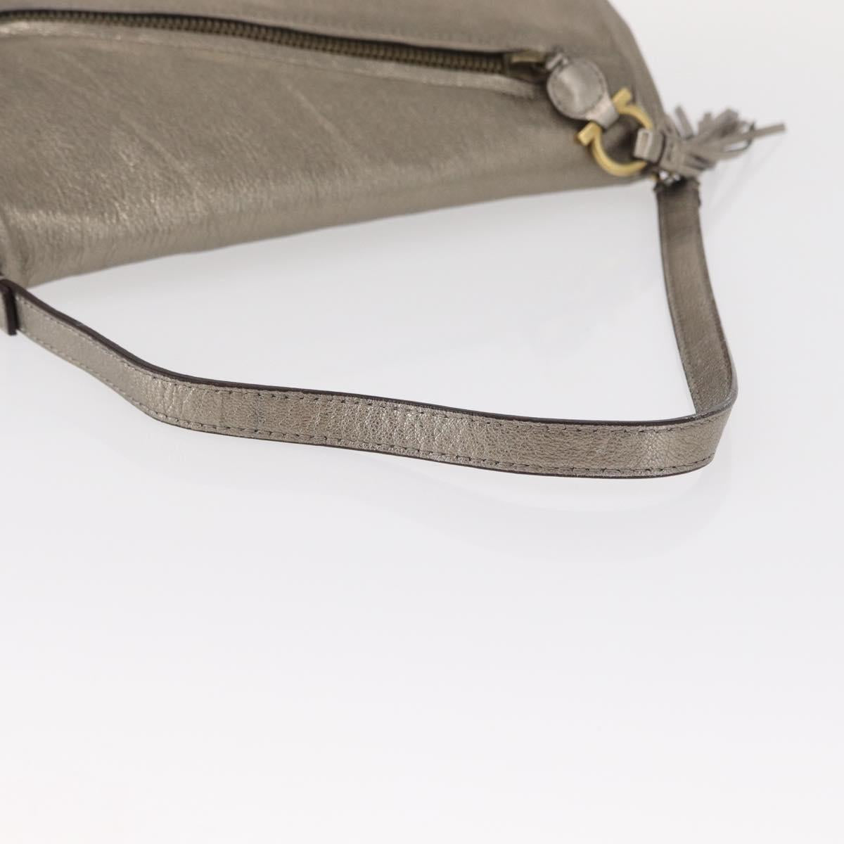 Salvatore Ferragamo Shoulder Bag Leather Silver Auth 151748