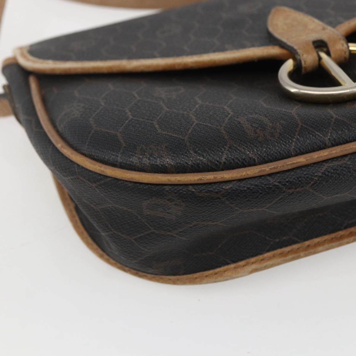 Christian Dior Honeycomb Canvas Shoulder Bag PVC Black Gold Auth 151749