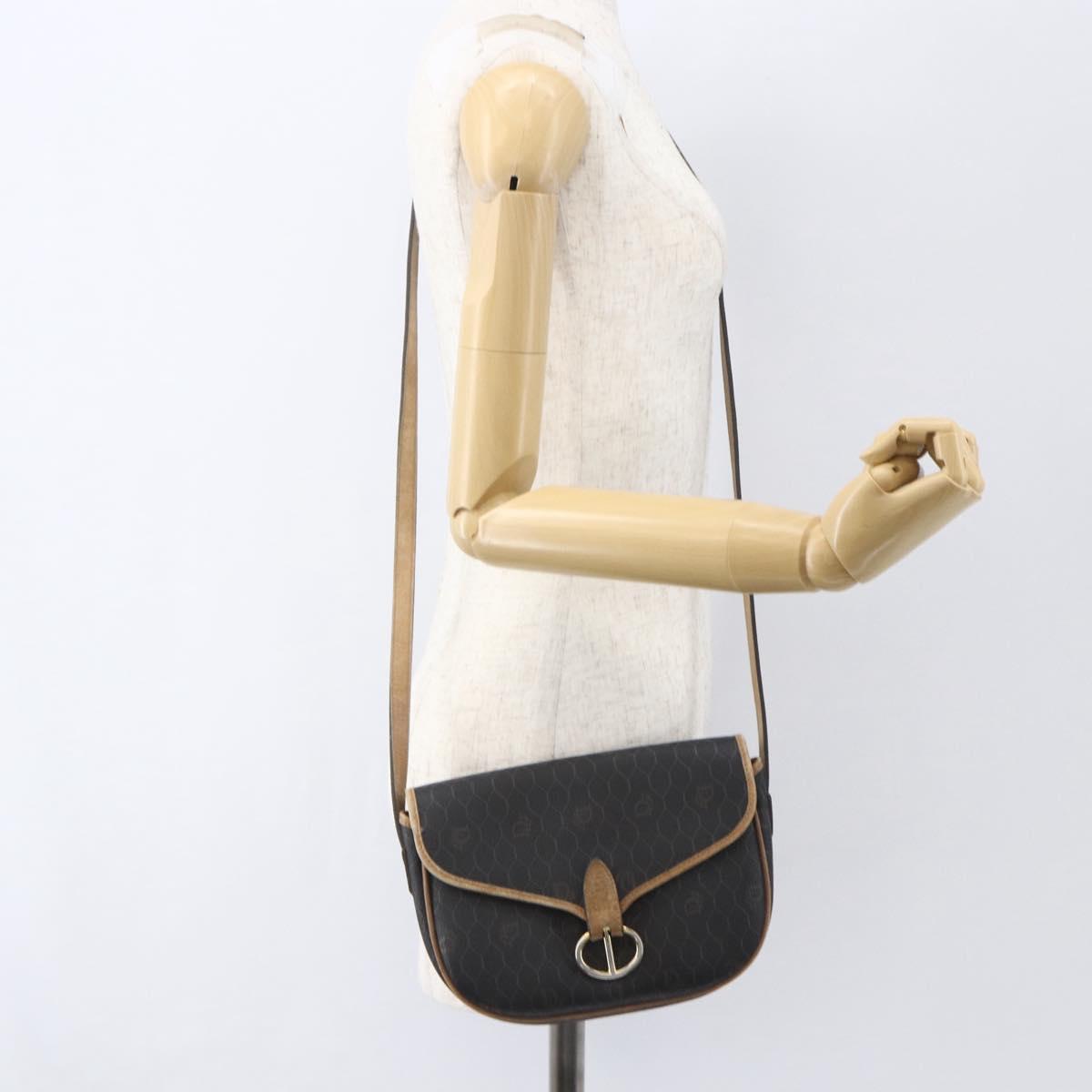 Christian Dior Honeycomb Canvas Shoulder Bag PVC Black Gold Auth 151749