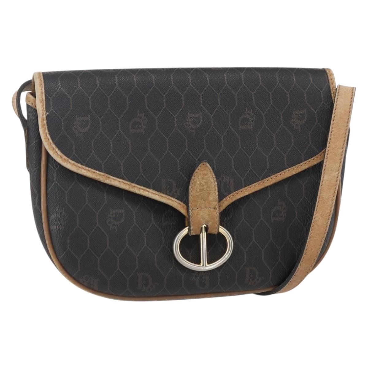 Christian Dior Honeycomb Canvas Shoulder Bag PVC Black Gold Auth 151749