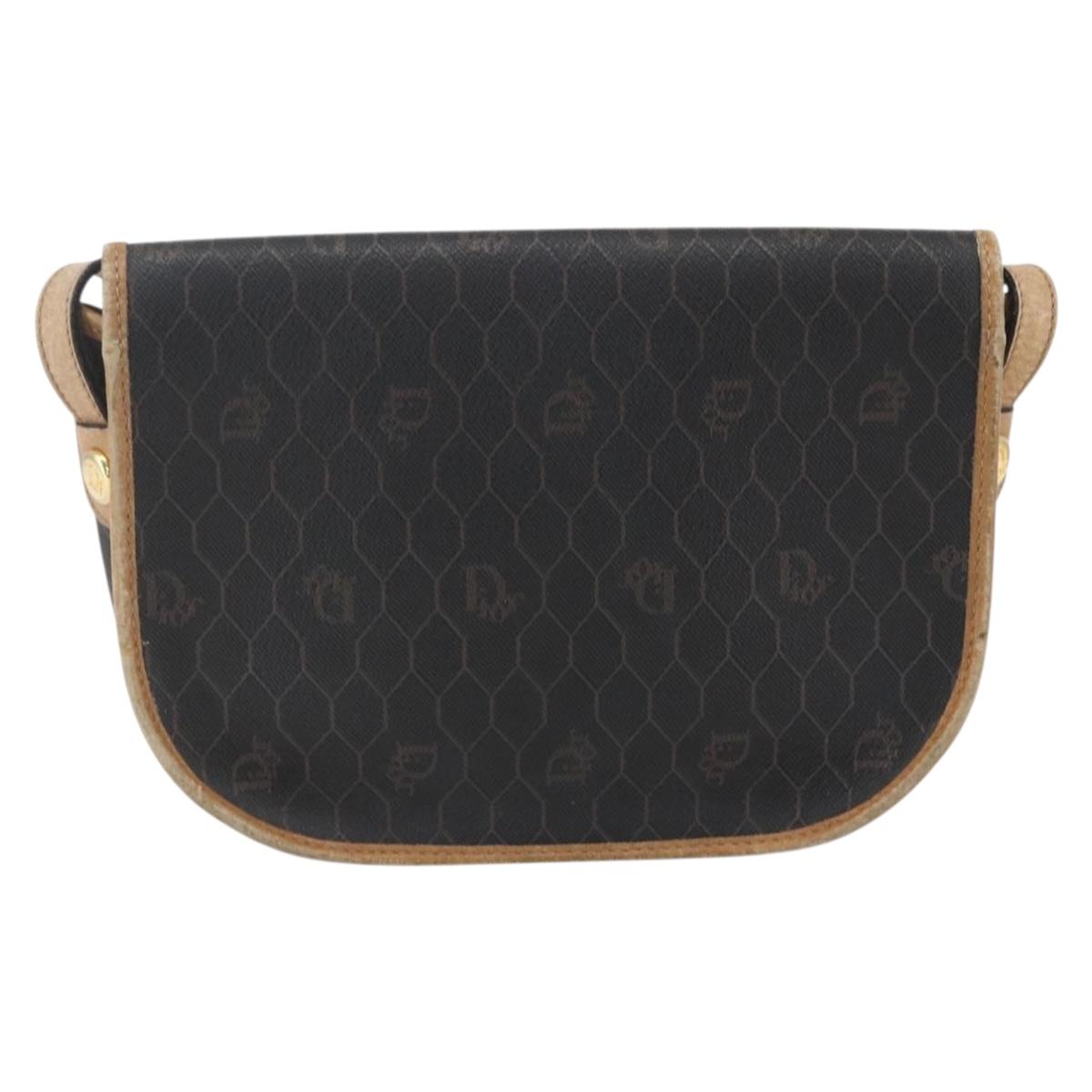 Christian Dior Honeycomb Canvas Shoulder Bag PVC Black Gold Auth 151749