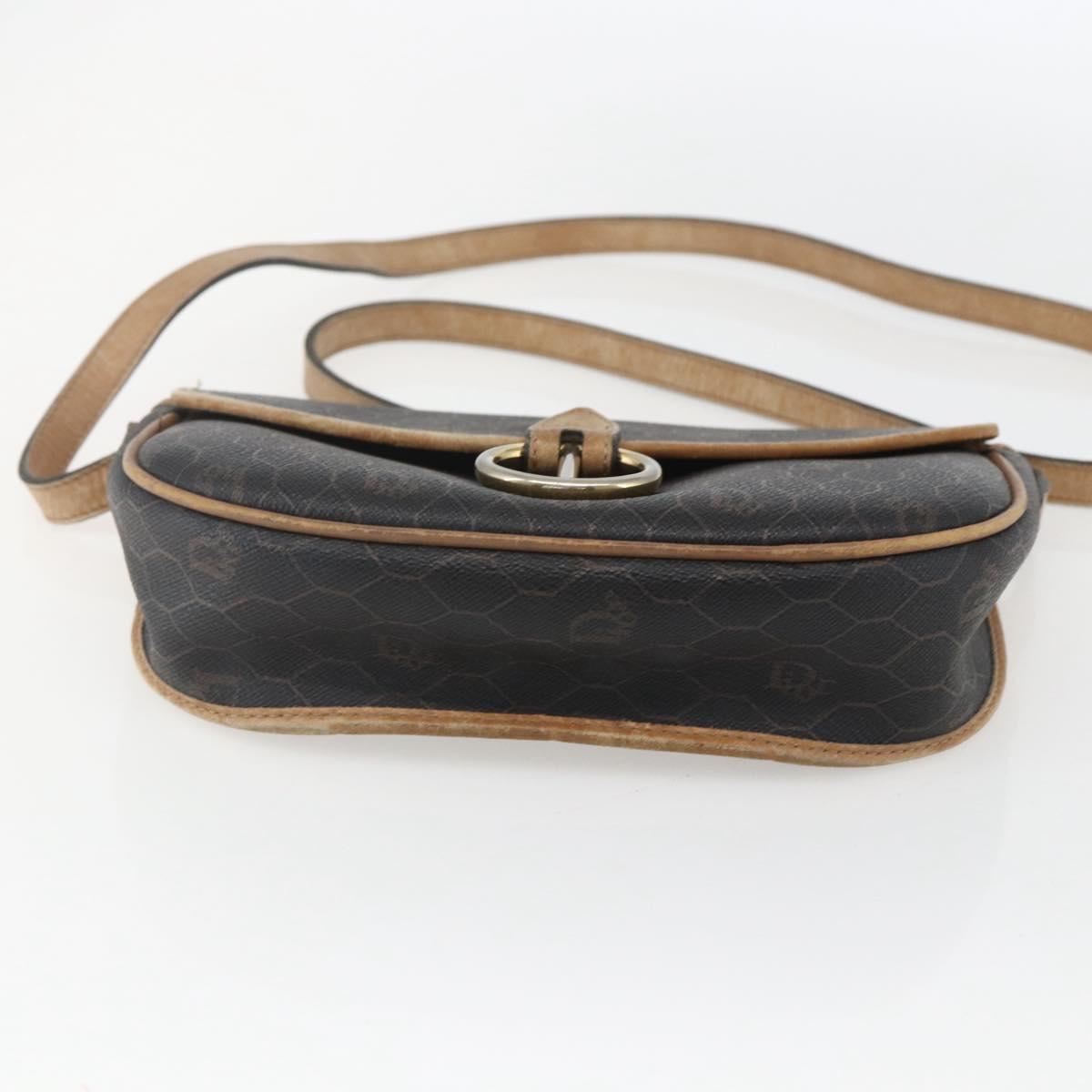Christian Dior Honeycomb Canvas Shoulder Bag PVC Black Gold Auth 151749