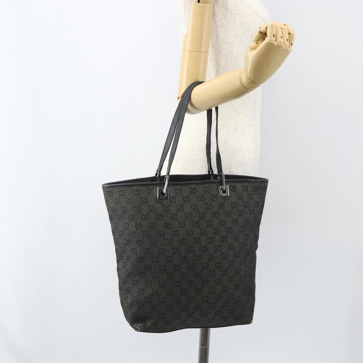GUCCI GG Canvas Tote Bag Black Silver 31243 Auth 151751