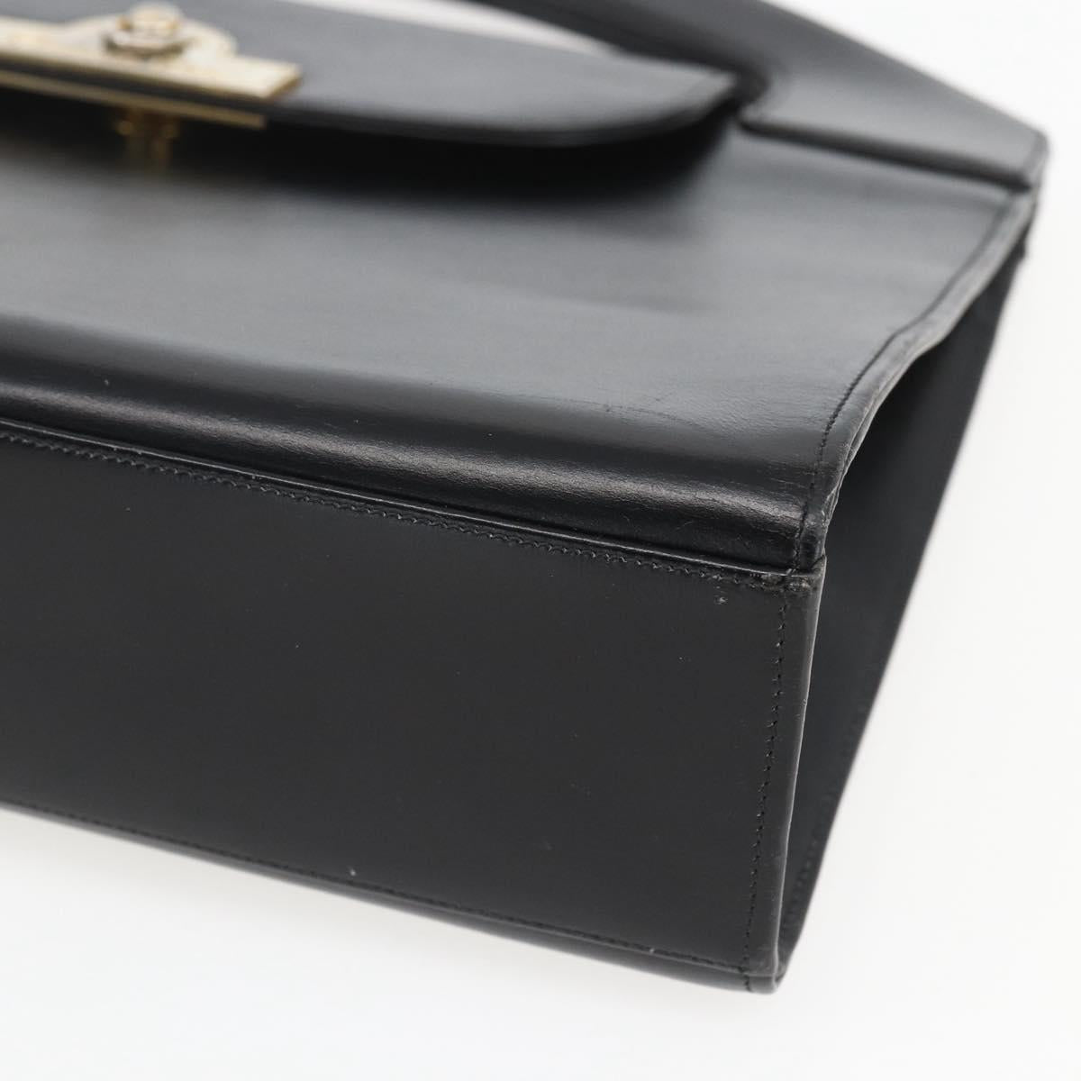 Christian Dior Hand Bag Leather Black Gold Auth 151752