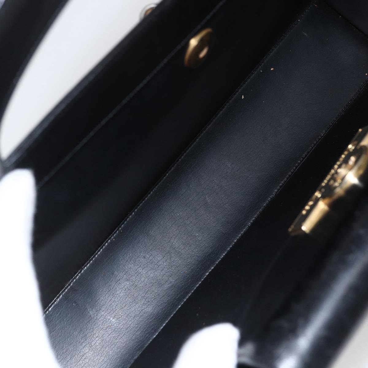 Christian Dior Hand Bag Leather Black Gold Auth 151752