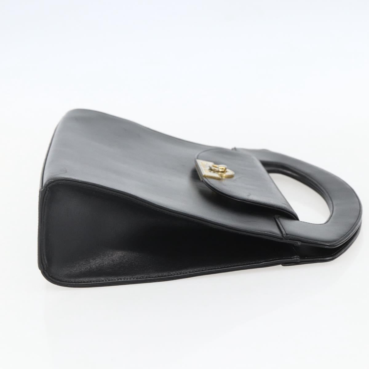 Christian Dior Hand Bag Leather Black Gold Auth 151752