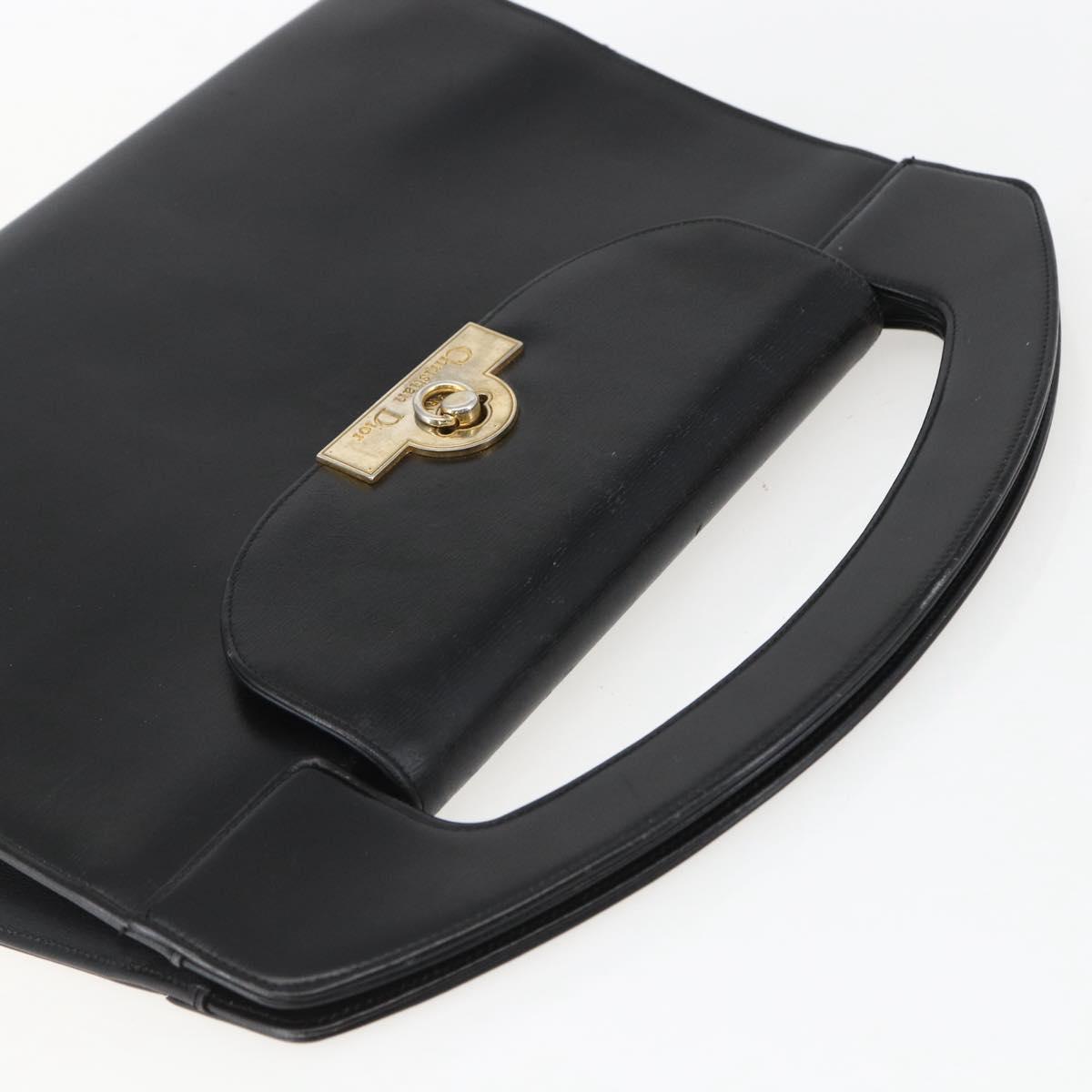 Christian Dior Hand Bag Leather Black Gold Auth 151752