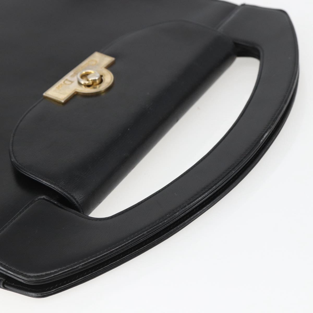 Christian Dior Hand Bag Leather Black Gold Auth 151752