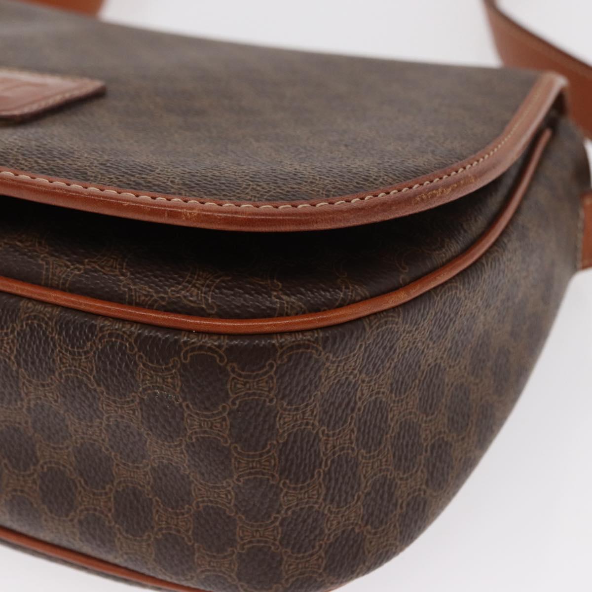 CELINE Macadam Canvas Shoulder Bag PVC Leather Brown Gold Auth 151753