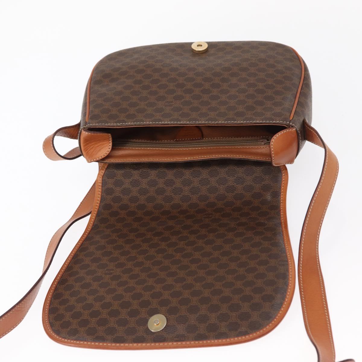 CELINE Macadam Canvas Shoulder Bag PVC Leather Brown Gold Auth 151753