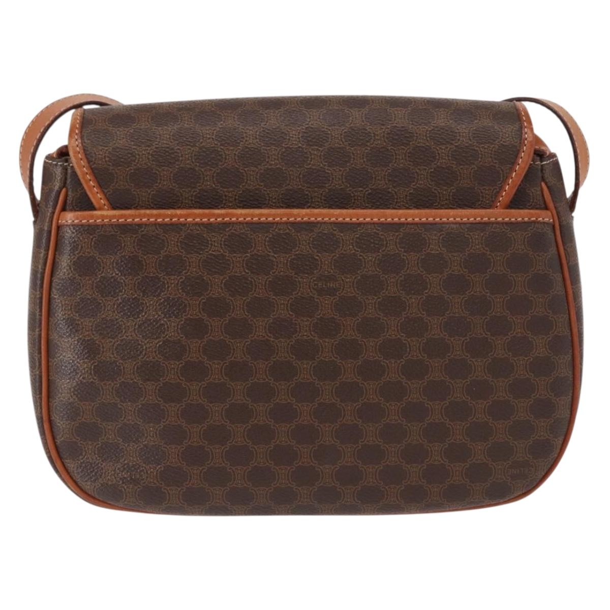 CELINE Macadam Canvas Shoulder Bag PVC Leather Brown Gold Auth 151753