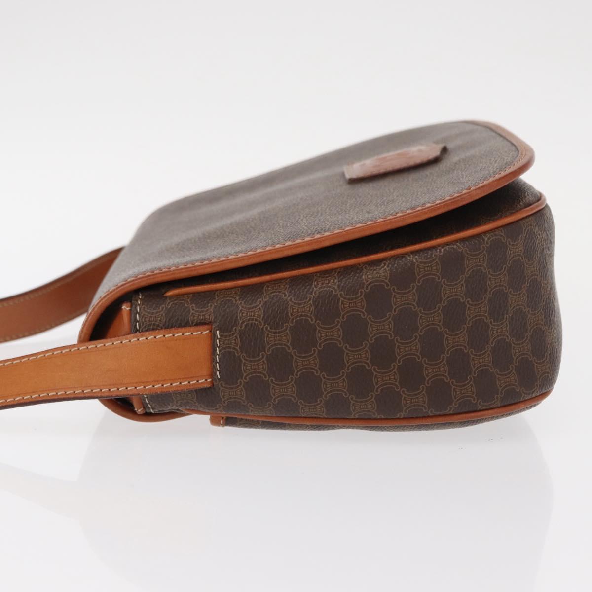 CELINE Macadam Canvas Shoulder Bag PVC Leather Brown Gold Auth 151753