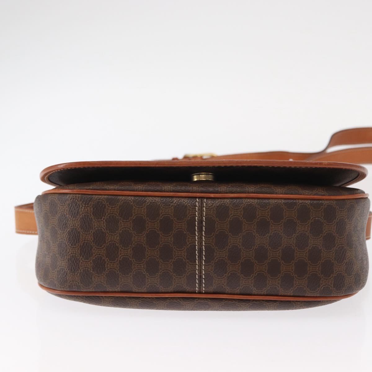 CELINE Macadam Canvas Shoulder Bag PVC Leather Brown Gold Auth 151753