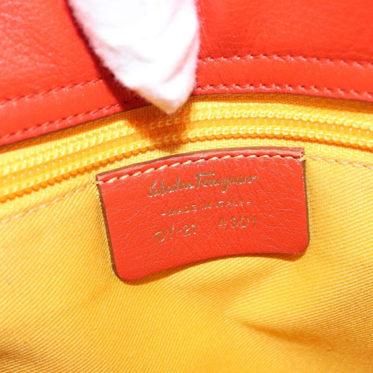 Salvatore Ferragamo Hand Bag Leather Orange Silver Auth 151757