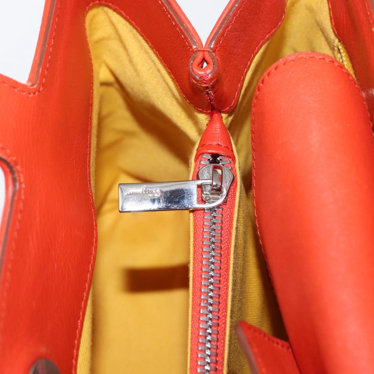 Salvatore Ferragamo Hand Bag Leather Orange Silver Auth 151757