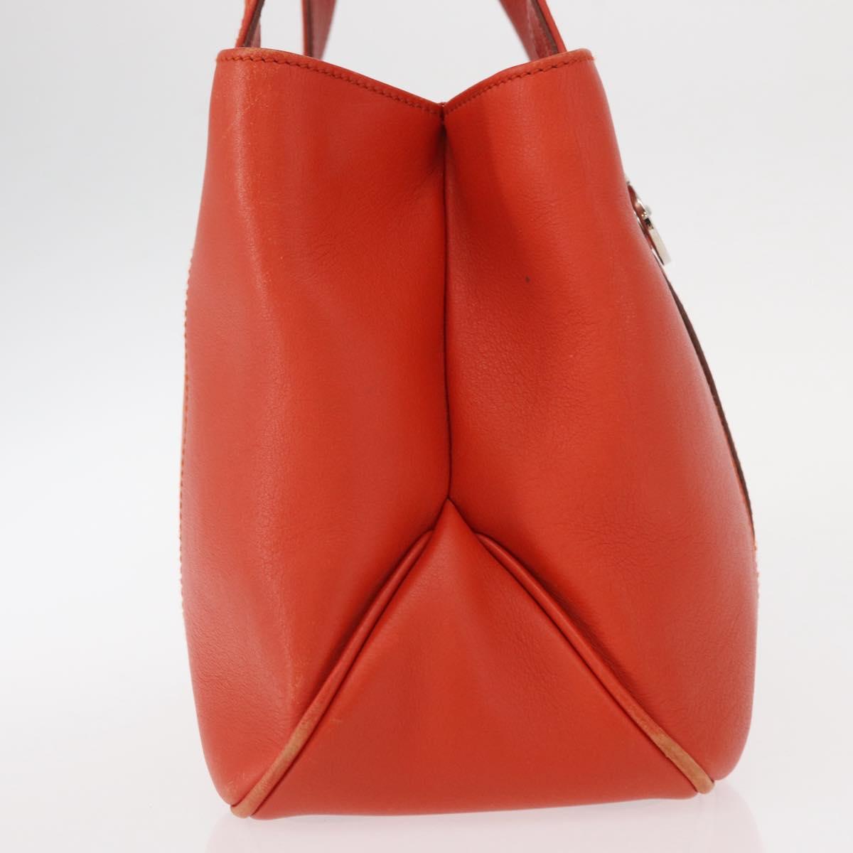 Salvatore Ferragamo Hand Bag Leather Orange Silver Auth 151757