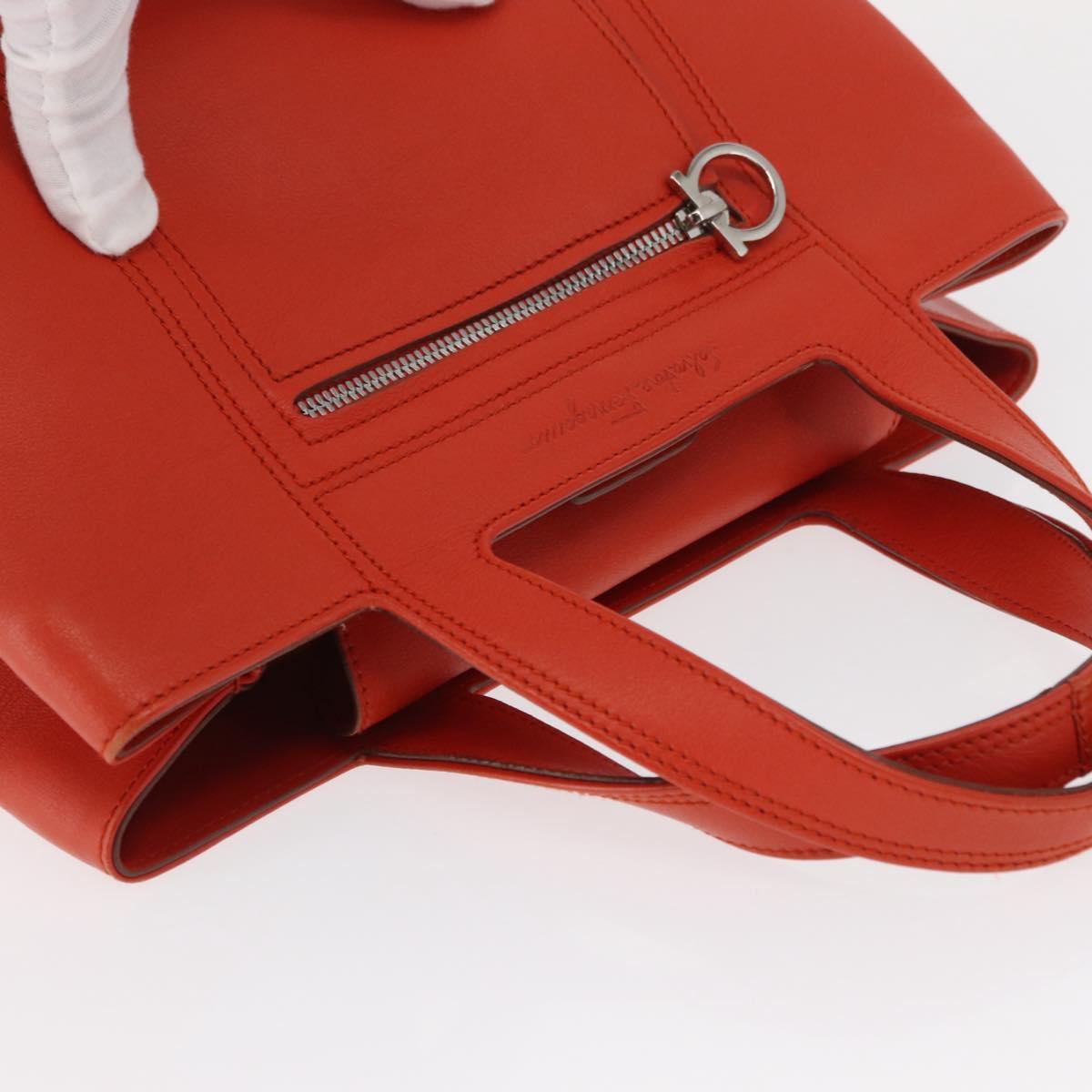 Salvatore Ferragamo Hand Bag Leather Orange Silver Auth 151757