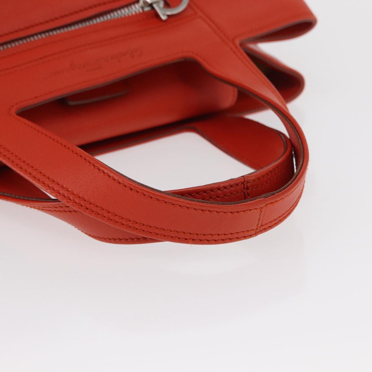 Salvatore Ferragamo Hand Bag Leather Orange Silver Auth 151757