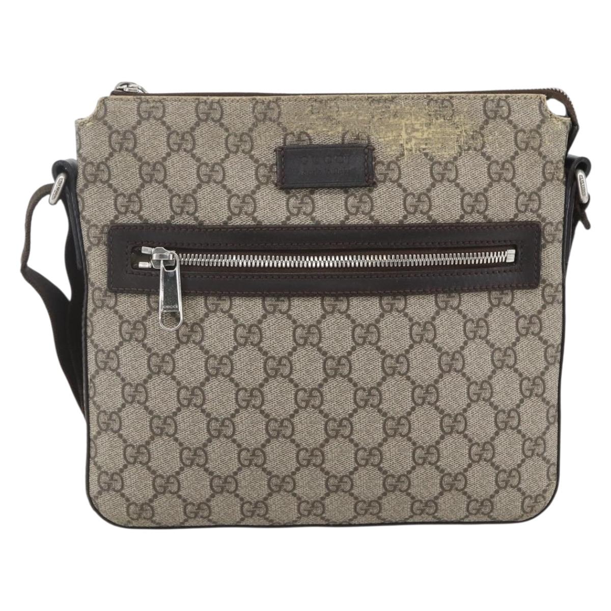 GUCCI GG Supreme Shoulder Bag PVC Leather Beige Silver 406410 Auth 151765