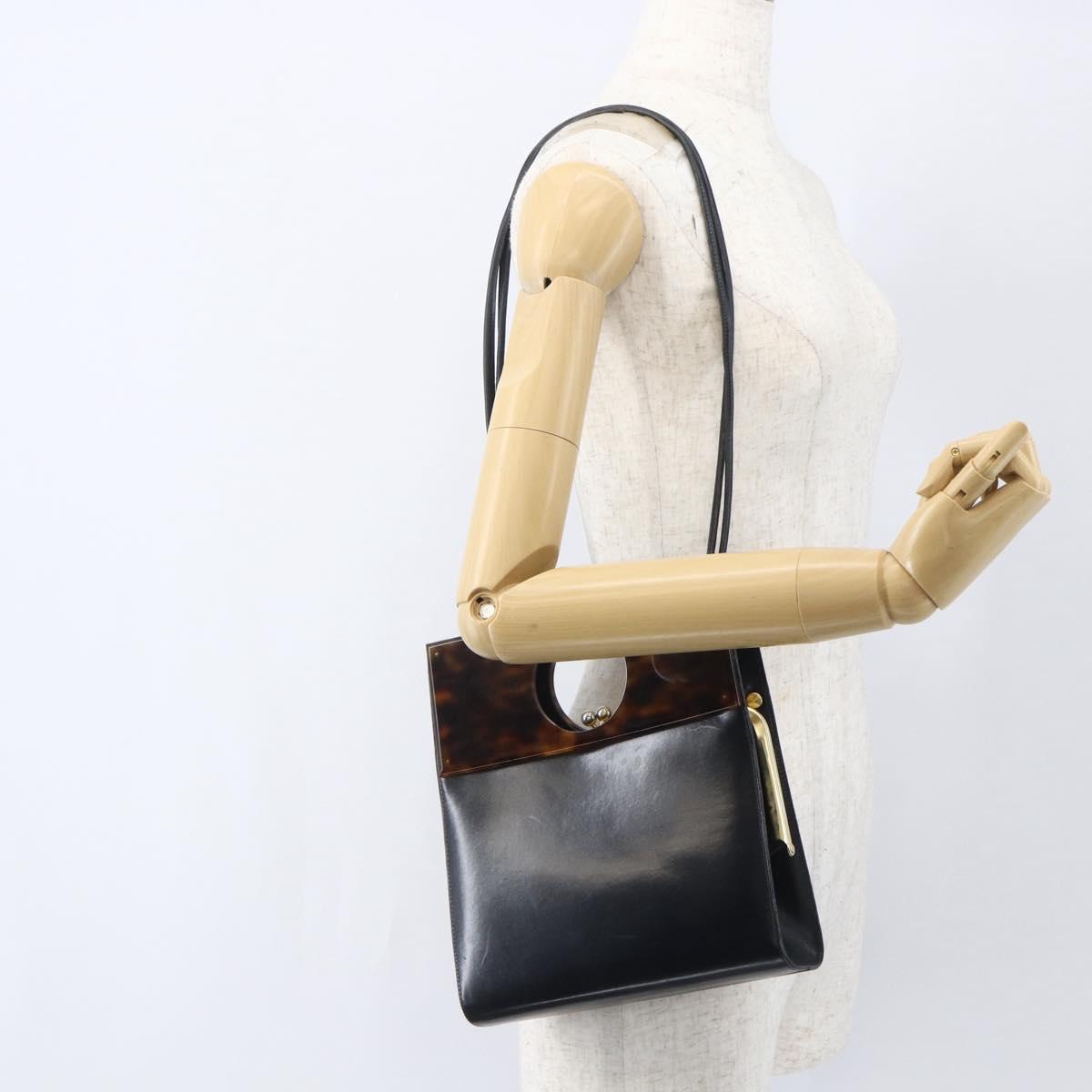 Christian Dior Hand Bag Leather 2way Black Gold Auth 151767V